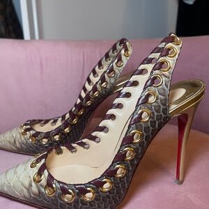 Christian Louboutin Ostri Python Snakeskin Slingback Pump 36